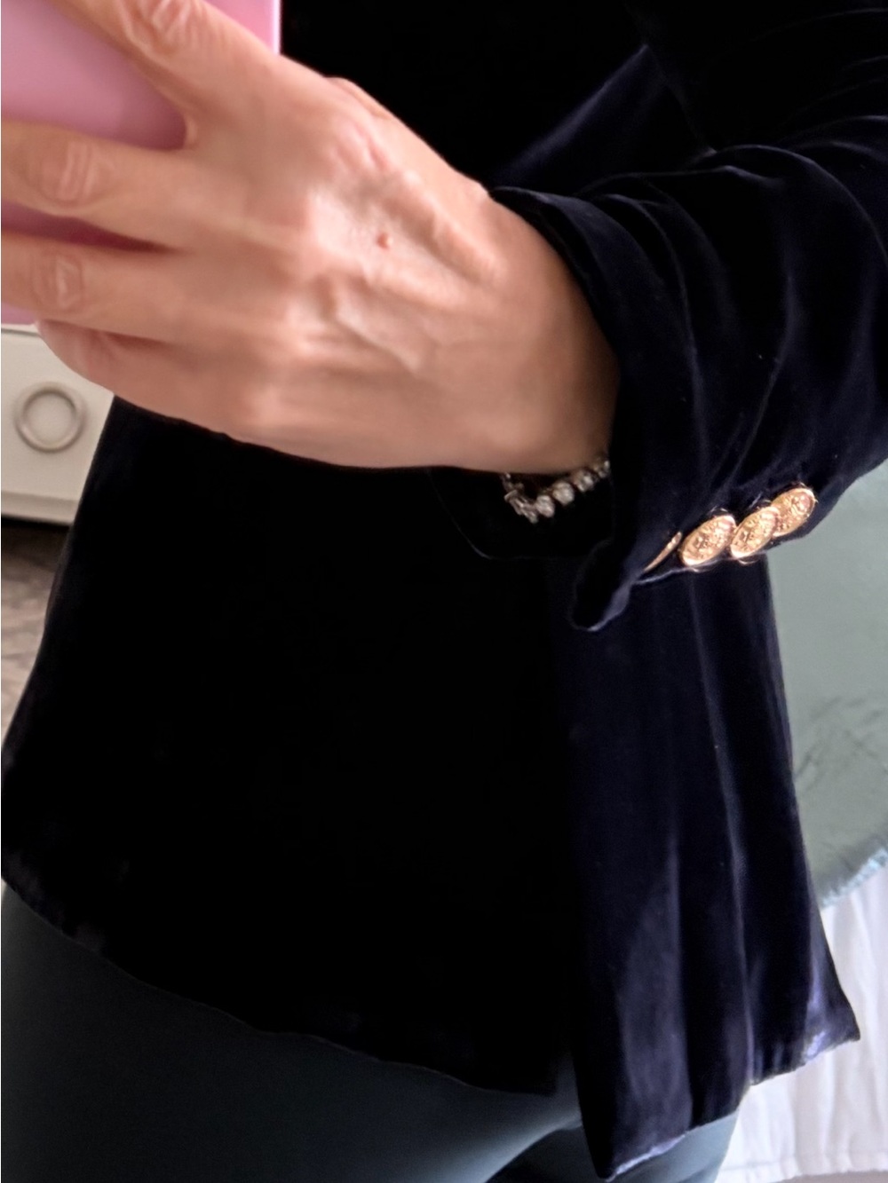 Smythe Navy Velvet Double-Breasted Blazer with Gold Buttons - Picture 3 of 5